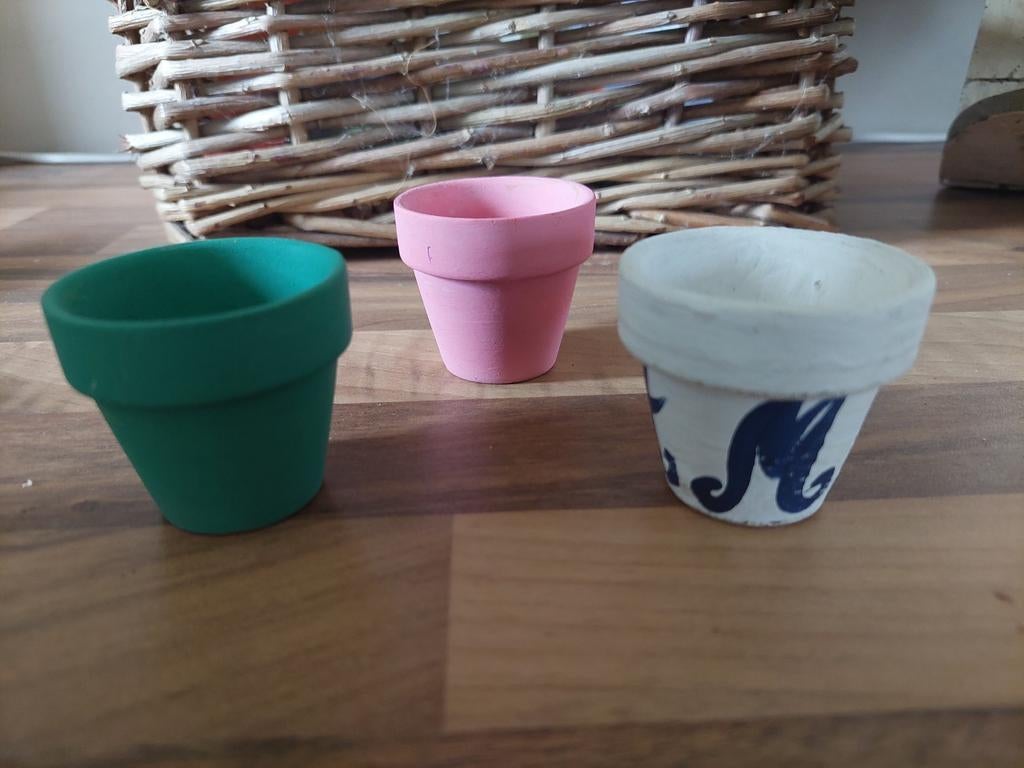 Lot de trois mini pots de fleur en terre cuite, Jardin & Terrasse, Pots de fleurs, Enlèvement ou Envoi, Moins de 25 cm, Poterie