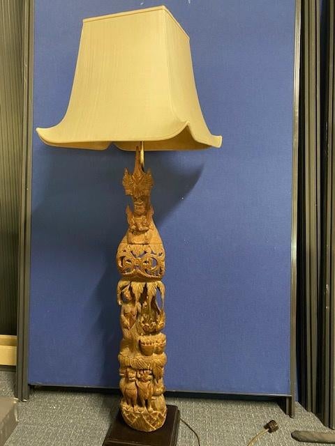 vloerlamp vintage uitgeneden boeddha hout, Ophalen, Gebruikt, Hout
