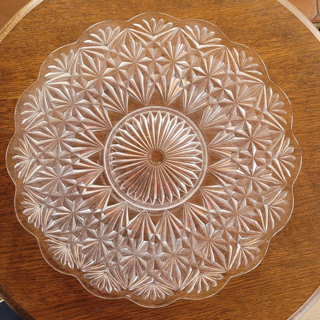 vintage glazen taartschotel of dienblad 34 cm diameter, Ophalen