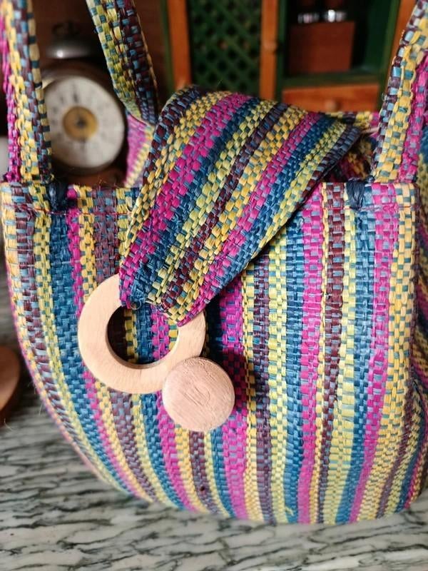 joli petit sac raphia tressé multicolore, Enlèvement, Comme neuf, Autres couleurs, Sac à main