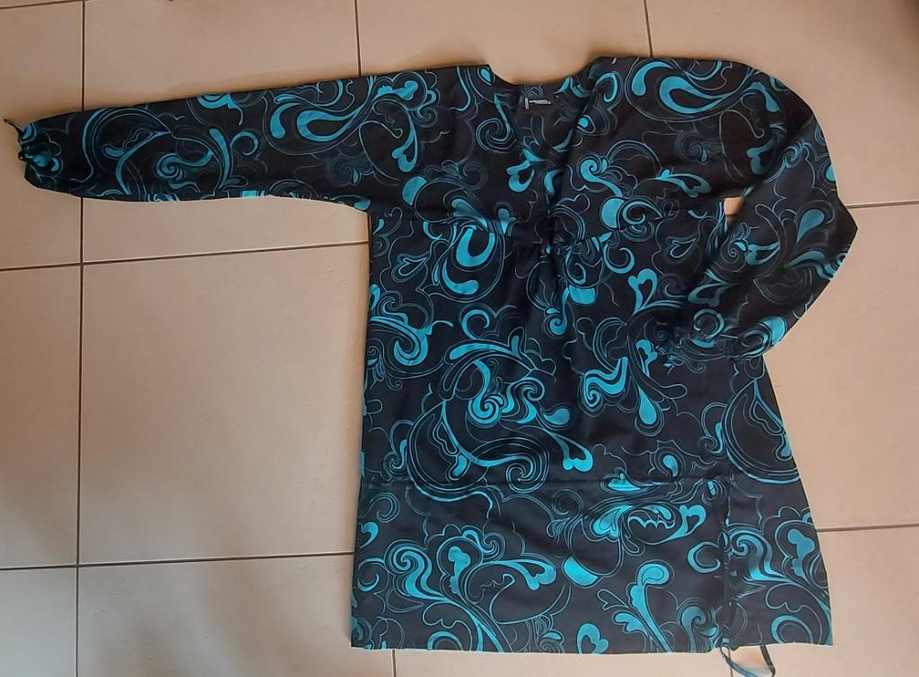 tunique caftan noire à imprimé bleu aqua, Taille 42/44 (L), Enlèvement ou Envoi, Autres couleurs, Porté