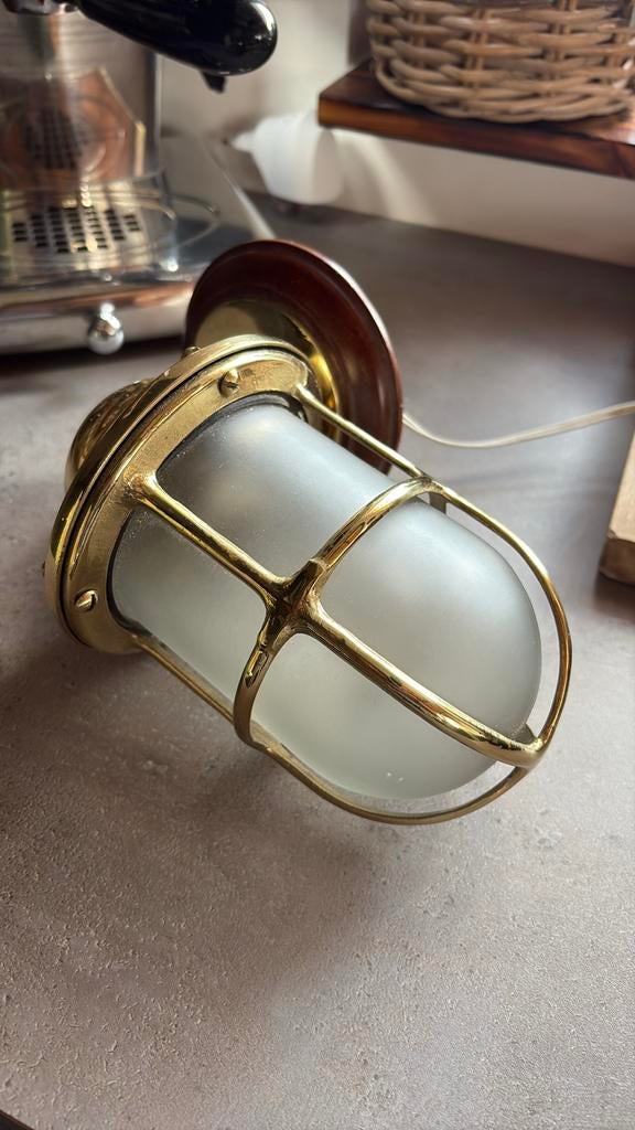 Miletich bronzen scheepswandlamp, Ophalen, Zo goed als nieuw, Hout, Antiquite