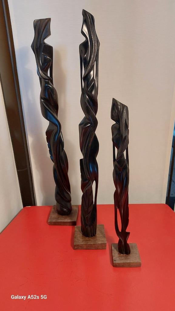 Drie grote Afrikaanse vrouwen beelden, Ophalen of Verzenden, Handgemaakt, 20 - 50 cm, Hout