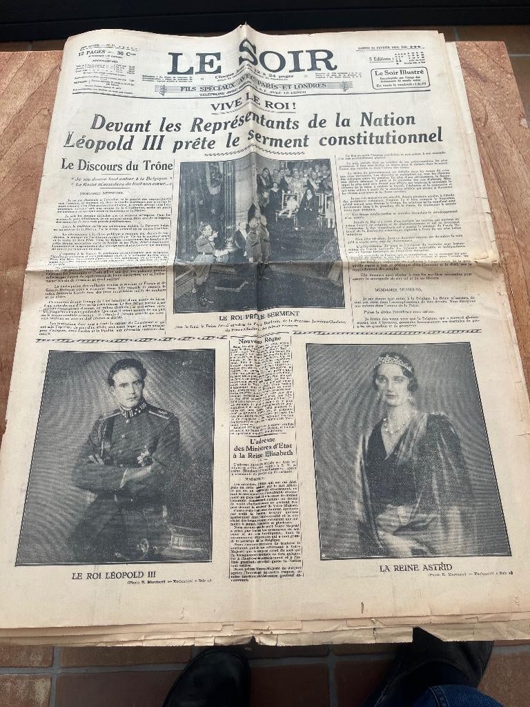 Le Soir: Eedaflegging Koning Leopold III- 1934, Verzamelen, Verzenden, Gebruikt, Tijdschrift of Boek