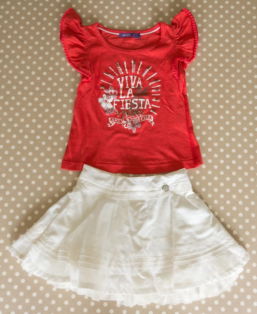 Setje rode T-shirt + ecru rokje/legging Mexx, 2 jaar (3 st), Mexx, Robe ou Jupe, Enlèvement ou Envoi, Utilisé
