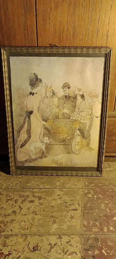 Oude cartooneske tekening, 19x25, n210, Ophalen of Verzenden