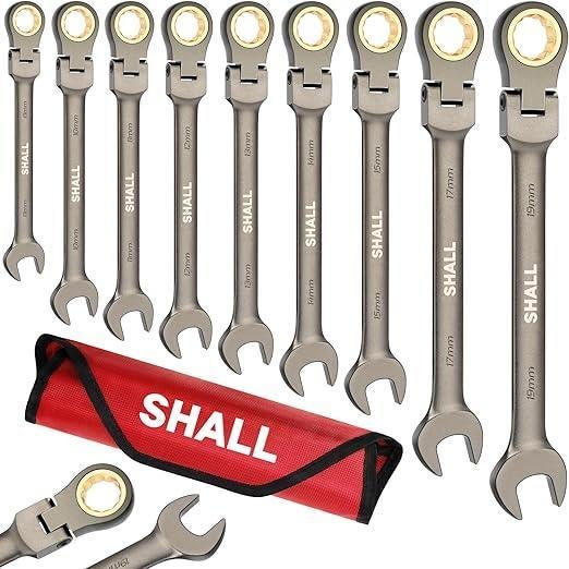 Ensemble de 9 clés à cliquet mixtes, Neuf, -, -, Shall