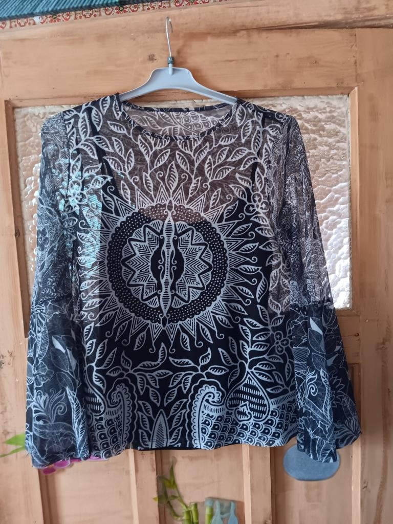 Zwart-witte blouse met patroon, Zwart, Ophalen of Verzenden, Zo goed als nieuw, Desigual