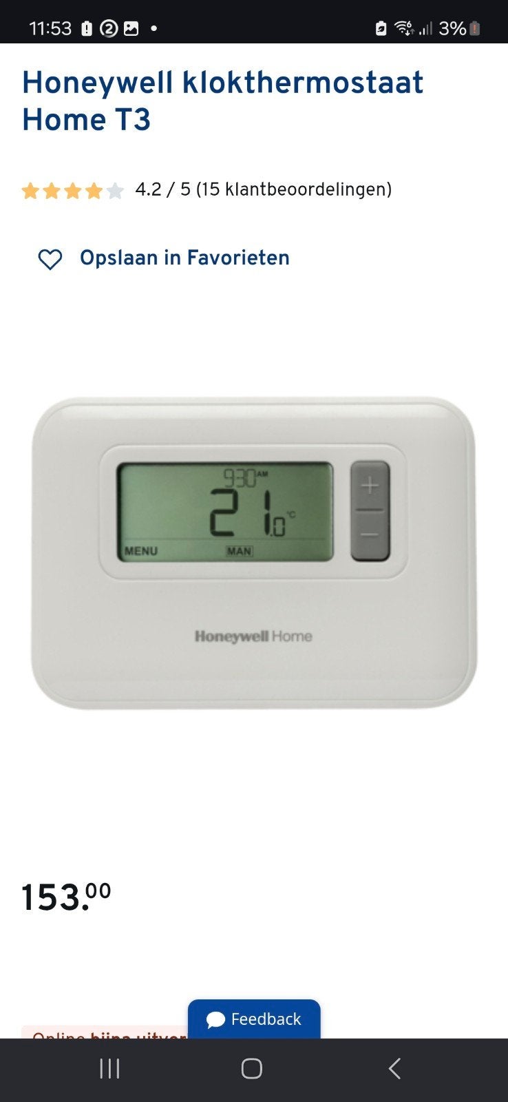 Honeywell t3 thermostat nieuw, Ophalen of Verzenden