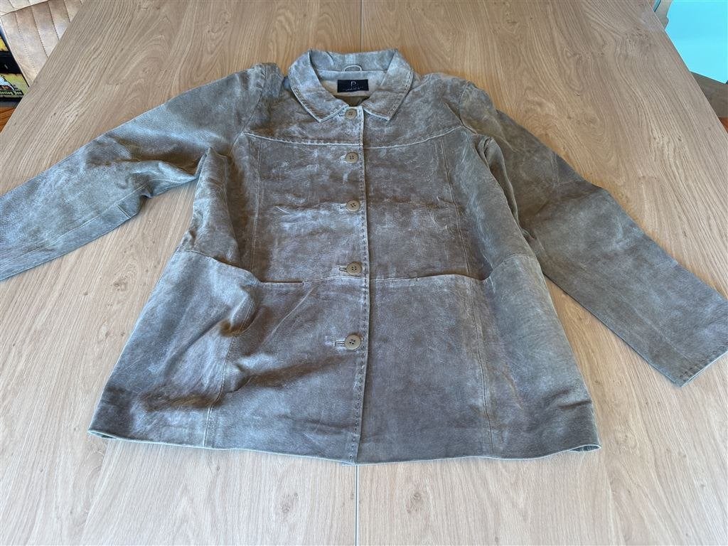 Vintage Paul Berman Heren Suede Jas Kakigroen - Maat M, Kleding | Heren, Ophalen of Verzenden, Zo goed als nieuw, Maat 48/50 (M)