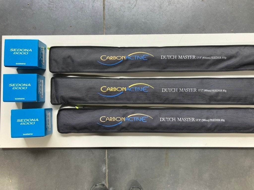 3 x Preston Duch Masters + 3 x Shimano Sedona 6000, Watersport en Boten, Ophalen, Zo goed als nieuw, Werphengel
