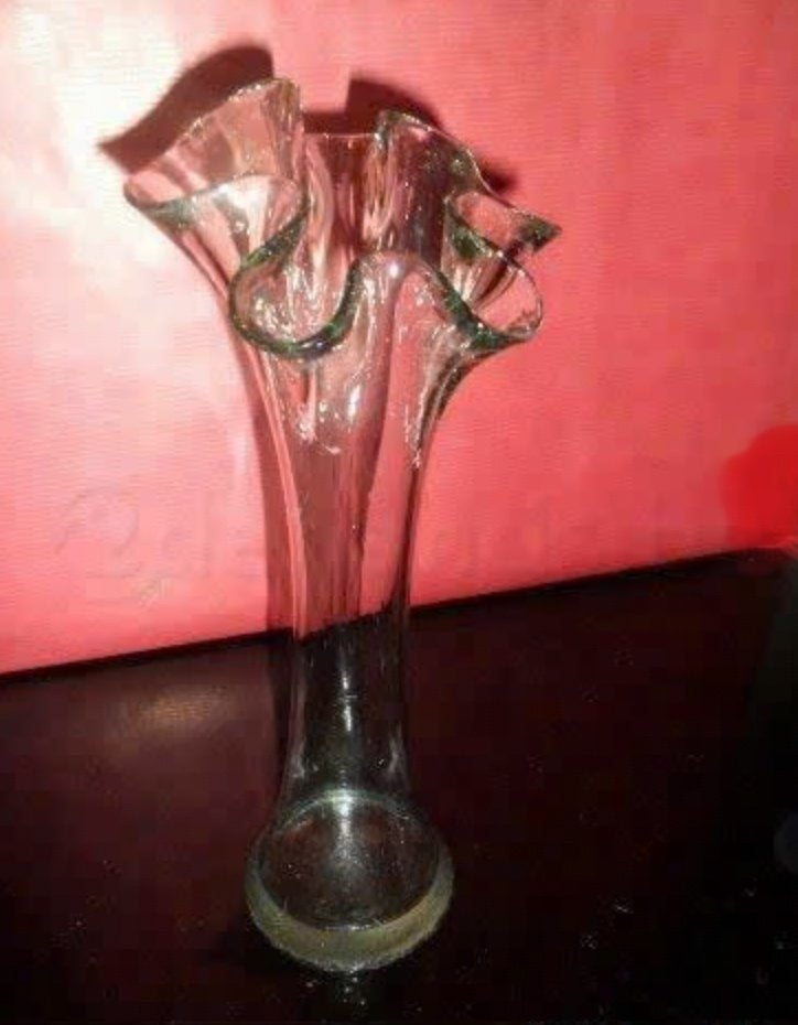 Vaas met gekrulde rand vintage glas, Antiek en Kunst, Ophalen of Verzenden