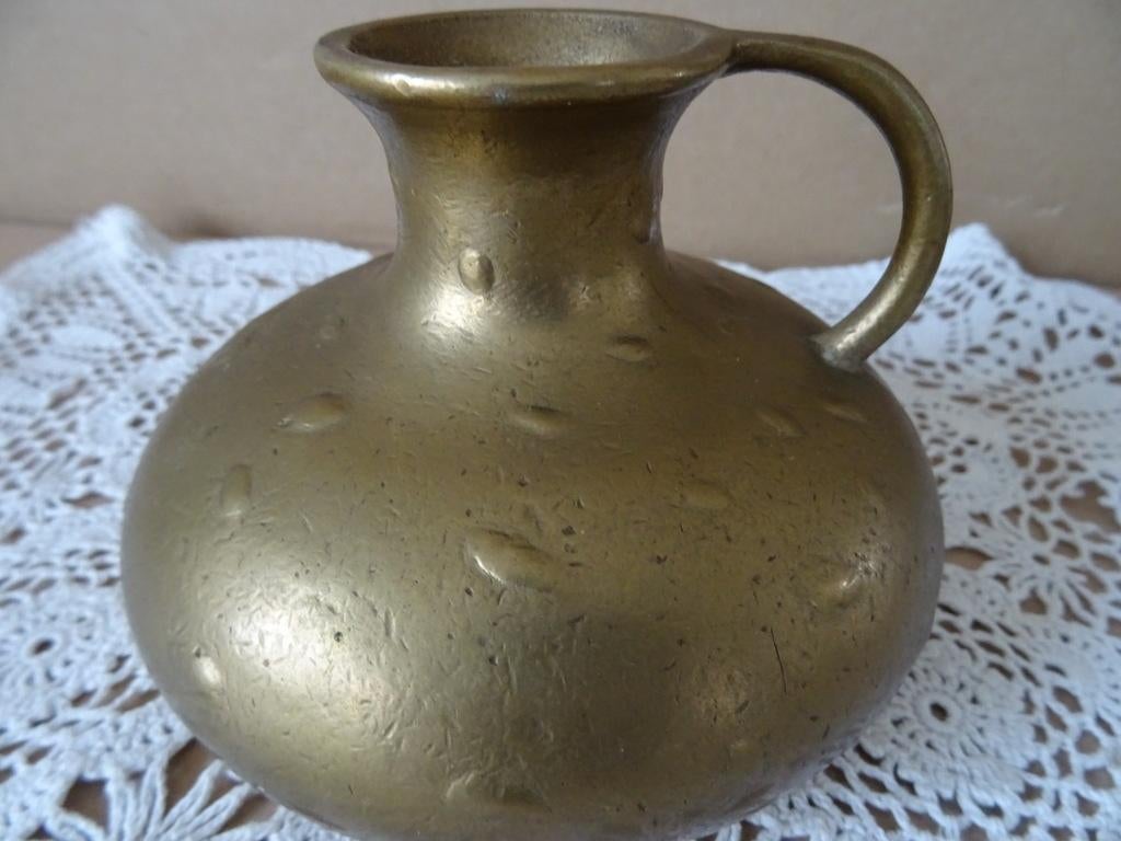 Curiosa vintage vaas vintage messing platte design vaas 9cm, Ophalen of Verzenden