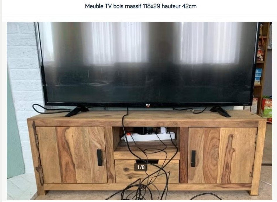 Meuble TV bois massif 118x29 h 42cm très petit meuble WEBA, Enlèvement, Comme neuf