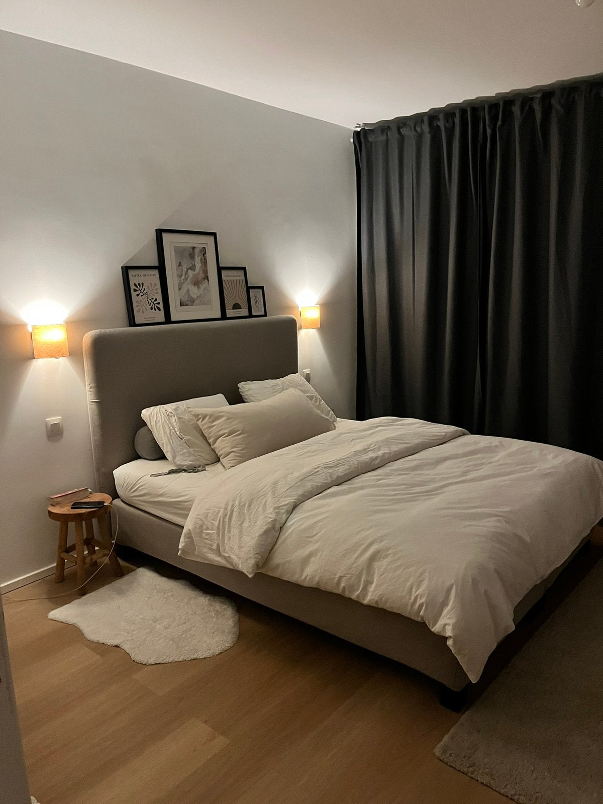 Lit Boxspring Queen size beige gris Ikea 160x200, Maison & Meubles, Queen size, Beige, Enlèvement, Utilisé