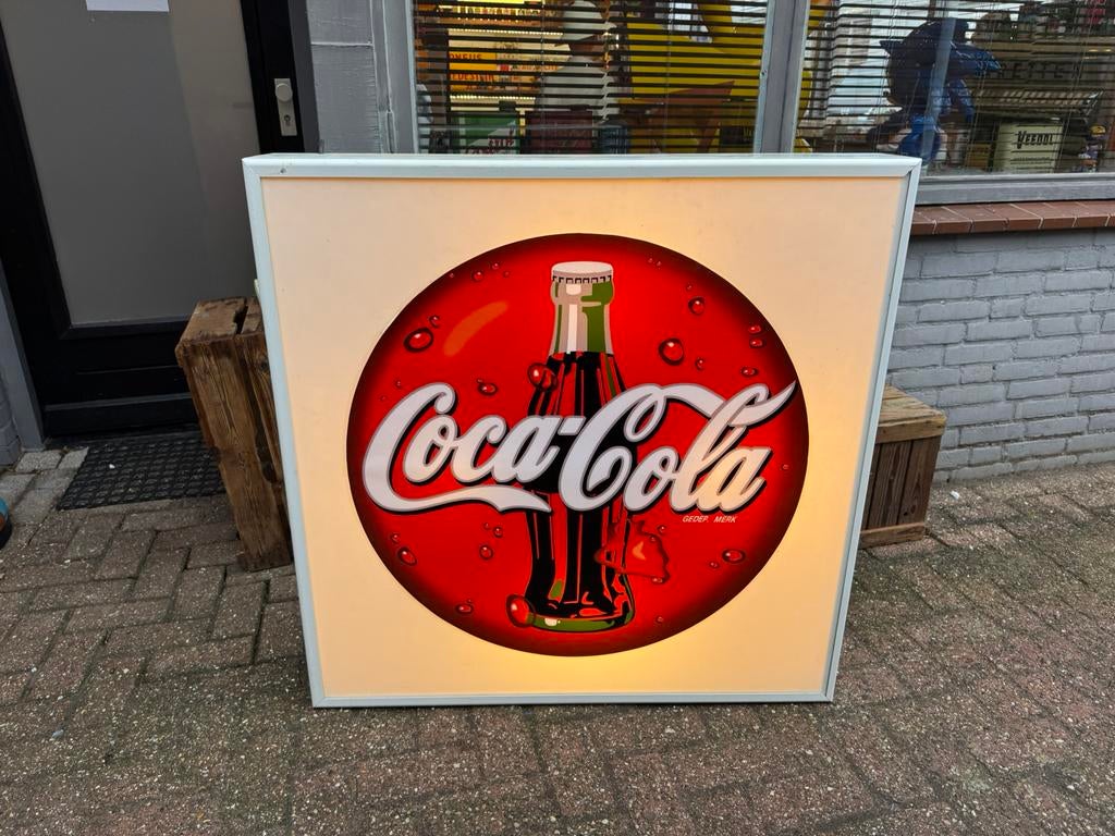 Grote Coca-Cola reclame lichtbak 100 CM, Ophalen, Gebruikt, Lichtbak of (neon) lamp