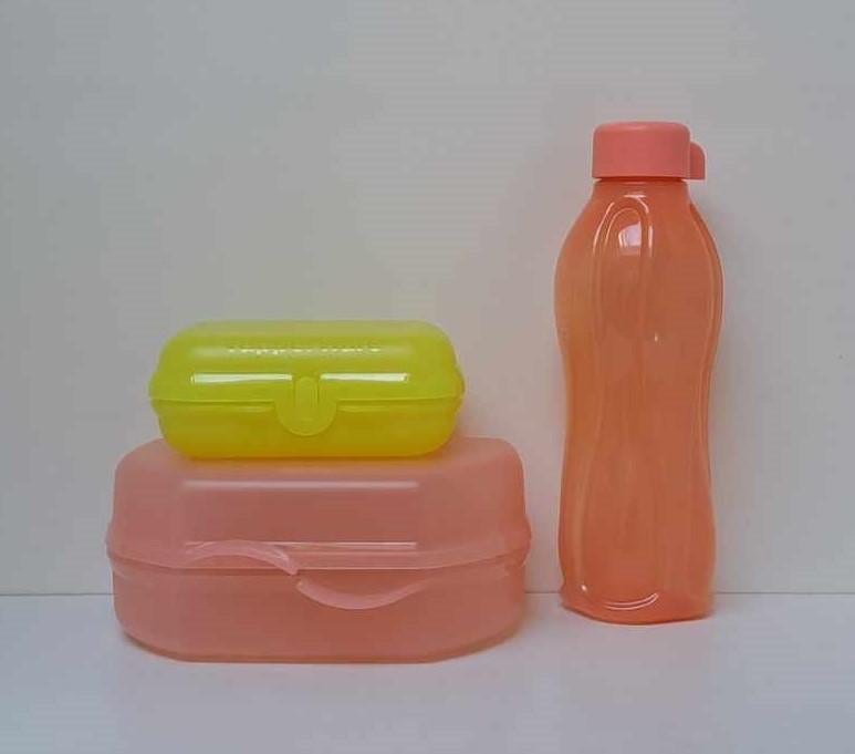 Tupperware™ « Lunchset » roze - salmon - geel, Huis en Inrichting, Verzenden, Nieuw, Geel, Bus of Trommel