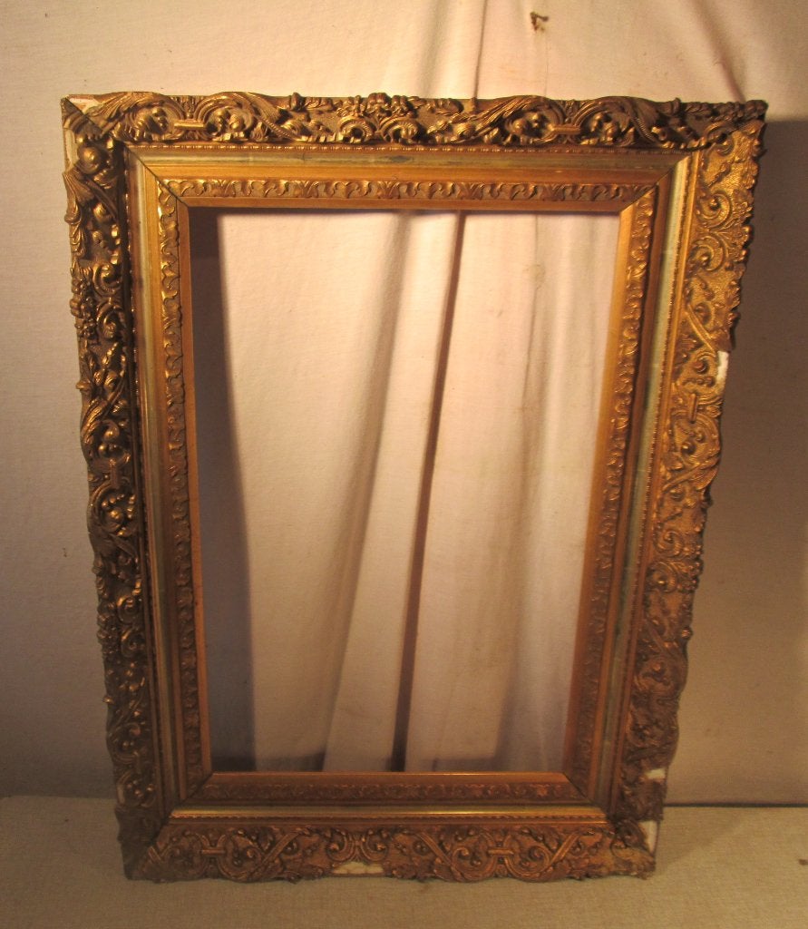 Mooie Antieke Vergulde Houten Barok Lijst - 69x49 / 55x35, Gebruikt, Schilderijlijst, Ophalen of Verzenden, Goud