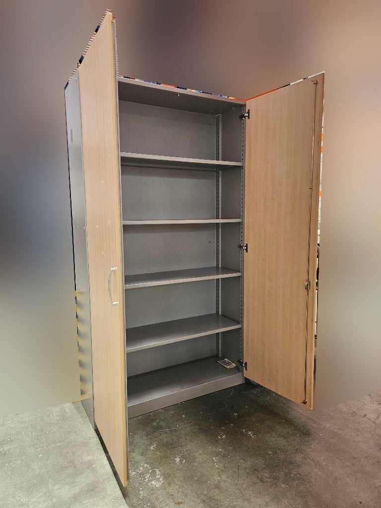 Armoires de bureau pro - structure acier décor bois érable, Plusieurs portes, 25 à 50 cm, Autres essences de bois, 100 à 150 cm