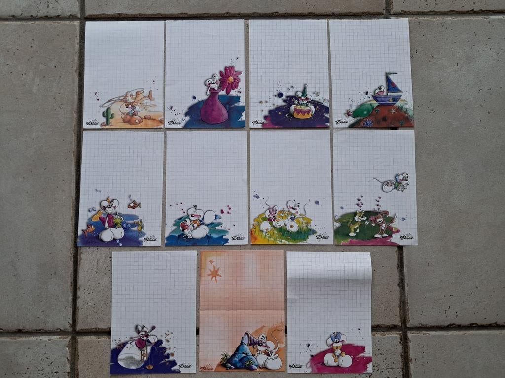 Lot de 11 feuilles Diddl A6, Collections, Diddl, Utilisé, Papier, Carte ou Papeterie, Différentes figurines, Enlèvement ou Envoi