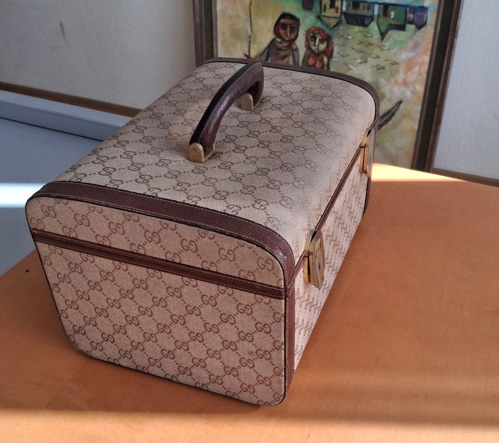 Vintage Gucci reiskoffer  Jaren 60-70, Beige, Avec serrure, Enlèvement, Utilisé