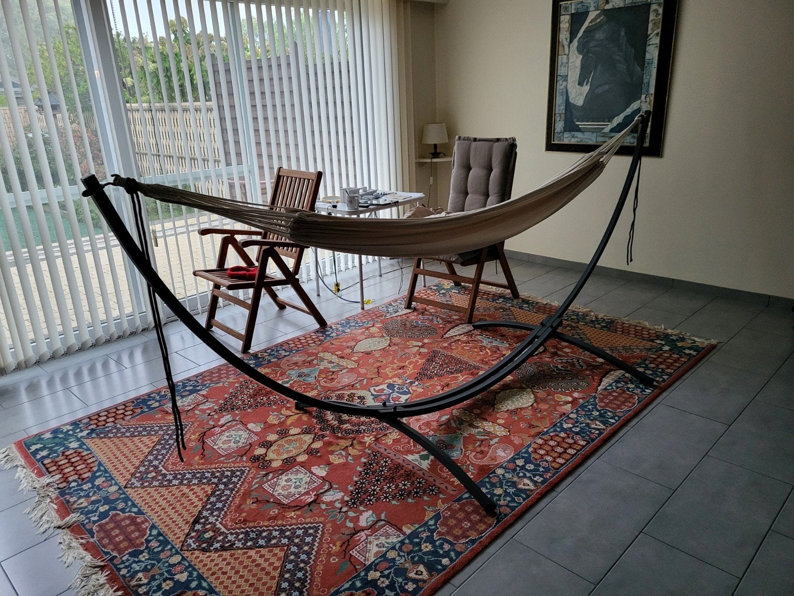hangmat, Tuin en Terras, Ophalen, Zo goed als nieuw, Met standaard, Eenpersoons