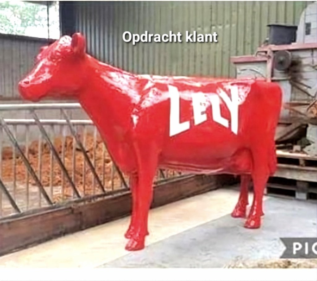 Polyester Koe met Logo | Beeld voor Bedrijf of Hoevewinkel, Tuin en Terras, Ophalen, Nieuw, Kunststof, Dierenbeeld