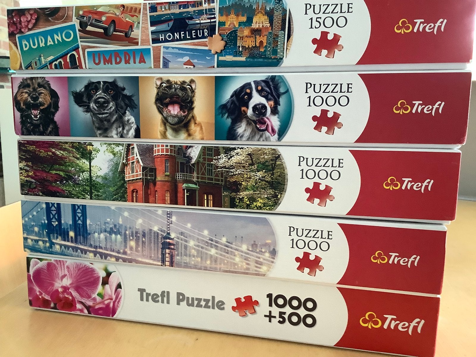 5 puzzeis trefl 1000 en 1500 stuks 10€, Ophalen, 500 t/m 1500 stukjes, Zo goed als nieuw, Legpuzzel