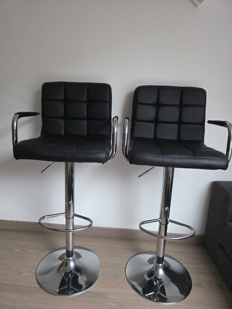 2 Verstelbare barkrukken in zwart kunstleder, Ophalen, Gebruikt, In hoogte verstelbaar, 90 cm of meer