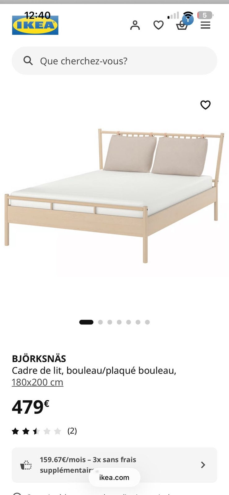 Cadre de lit BJÖRKSNÄS 180x200 cm ET sommier à latte  2x 90, Enlèvement, Comme neuf