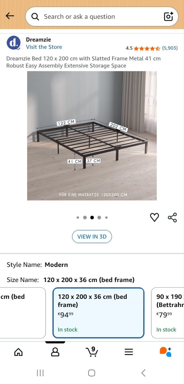 Metal bed frame 120×200, Ophalen, Zwart, 200 cm, 120 cm