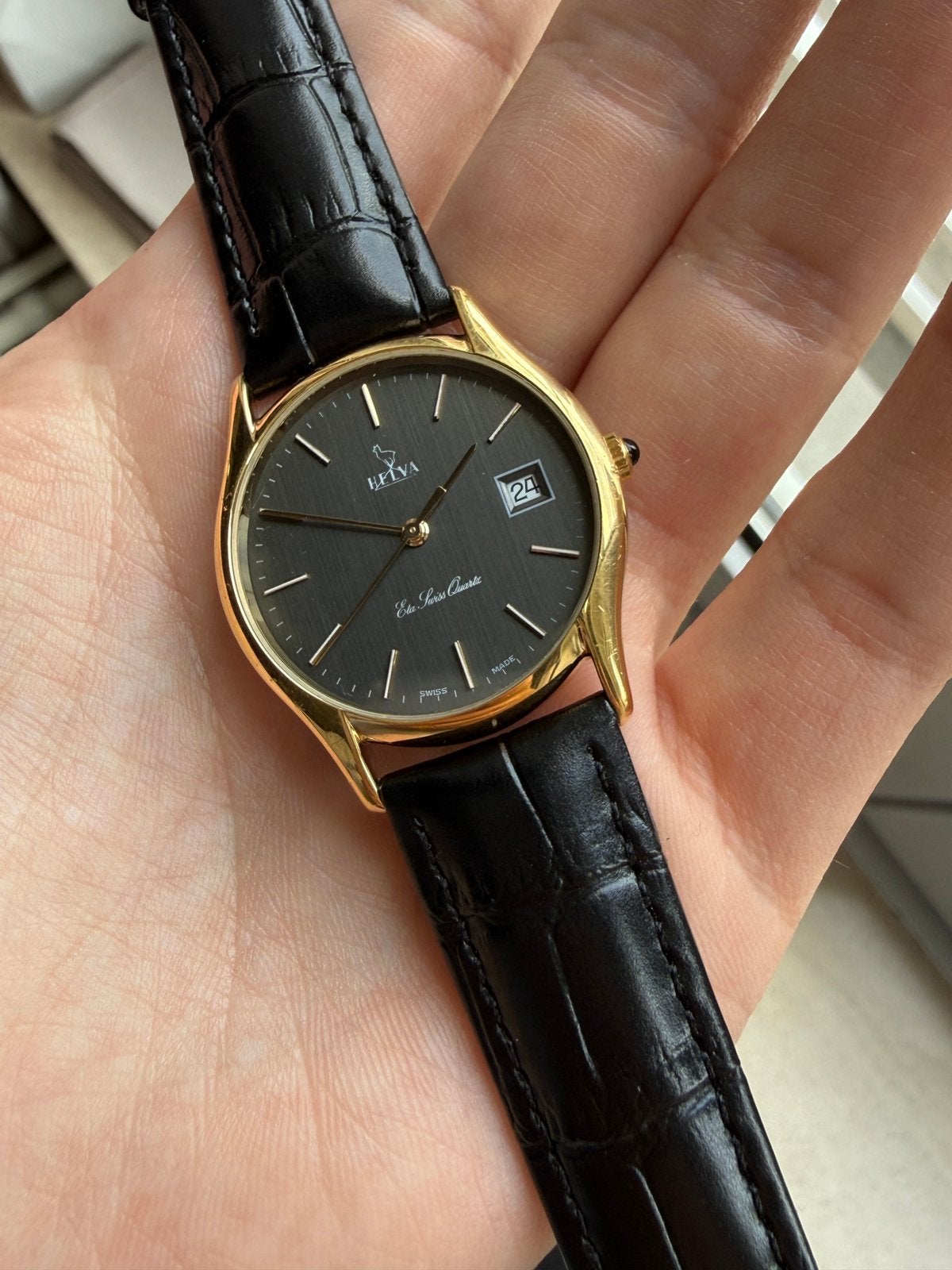 Vintage Helva horloge, Ophalen of Verzenden, Polshorloge, Met bandje, 1960 of later