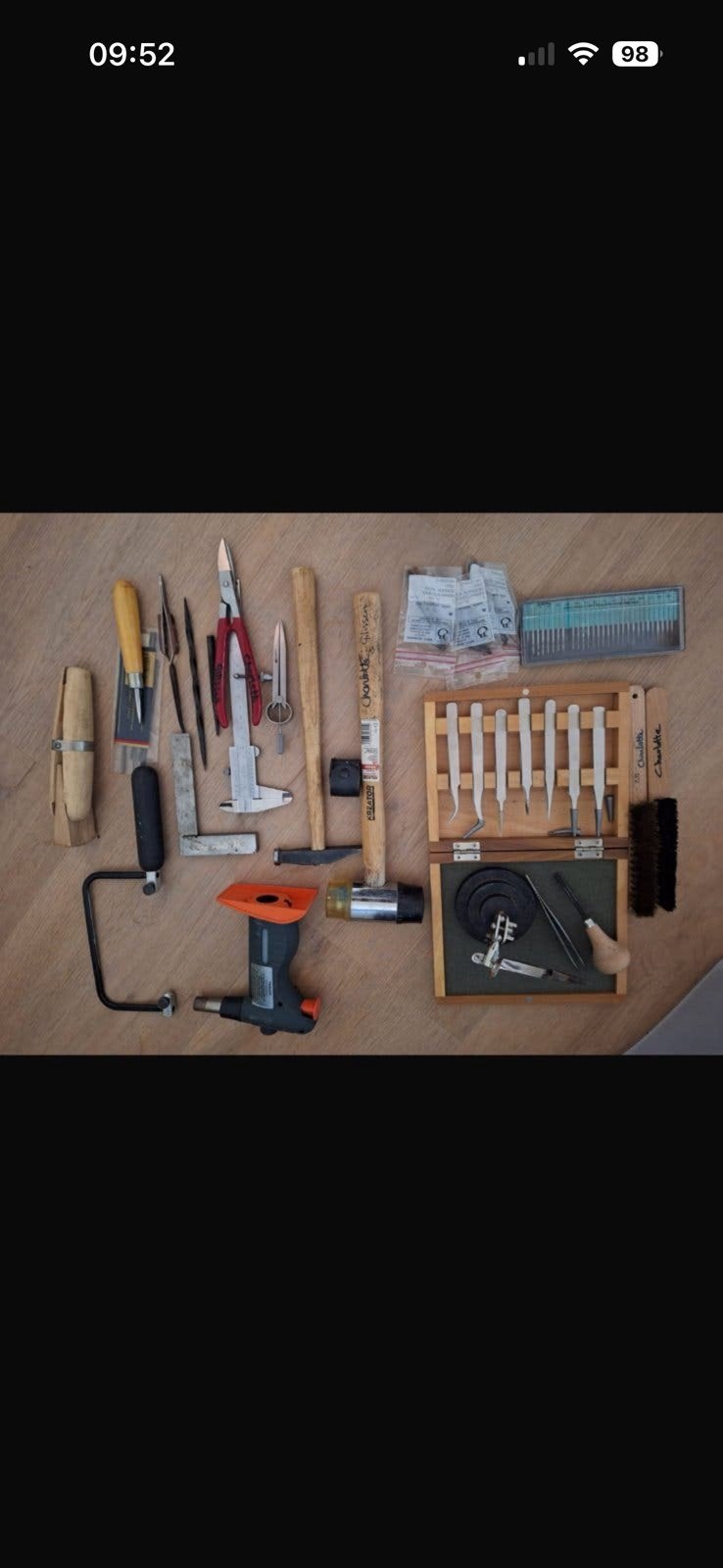 Complete juweliersset/goudsmidgereedschap+ultrasoonreiniger, Antiek en Kunst, Antiek | Gereedschap en Instrumenten, Ophalen