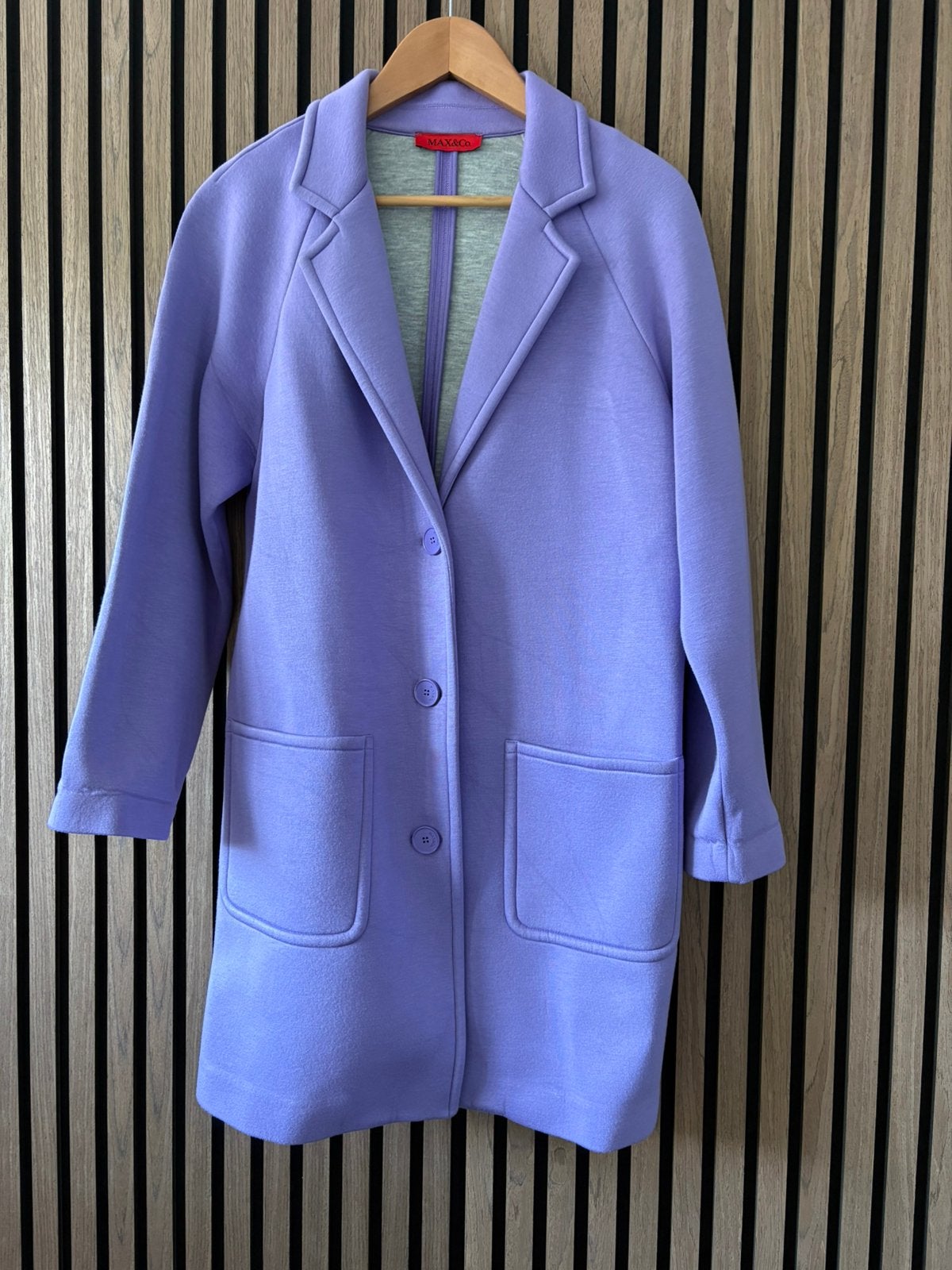 Halflange lila jas van Max&Co, Kleding | Dames, Jassen | Winter, Ophalen of Verzenden, Gedragen, Maat 36 (S), Paars