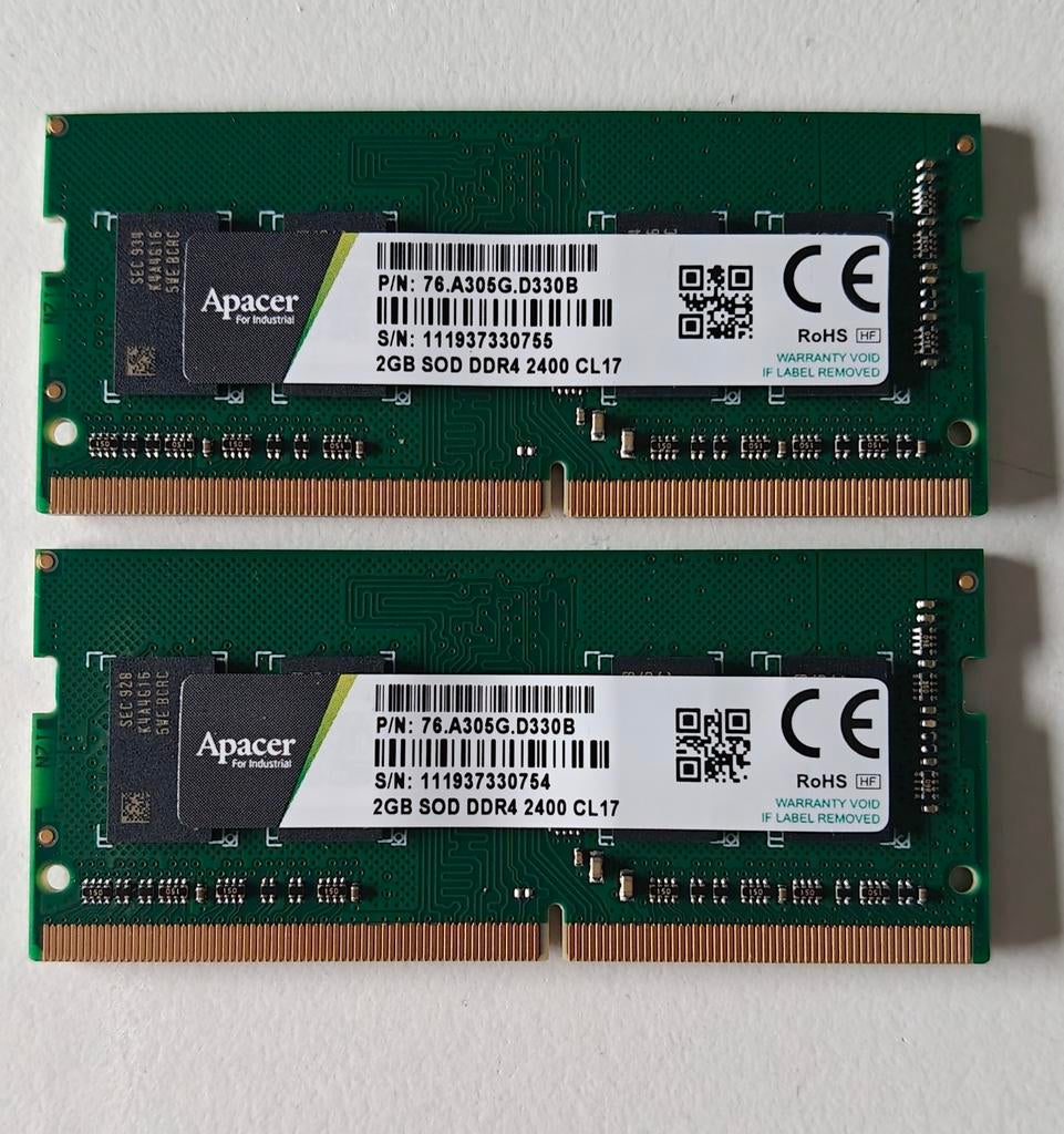 Apacer 2x2GB DDR4 SODIMM geheugen, Enlèvement ou Envoi, DDR4, Comme neuf, 2 GB