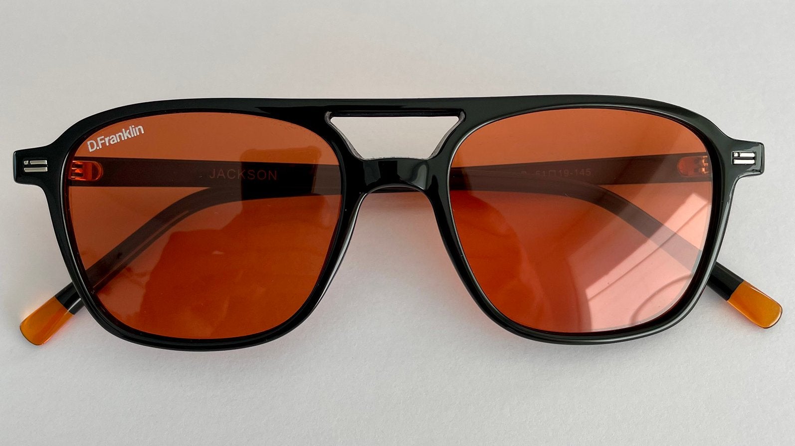 Lunettes carrées D.Franklin Jackson, noir/orange brillant, Enlèvement ou Envoi, Comme neuf, Lunettes de soleil