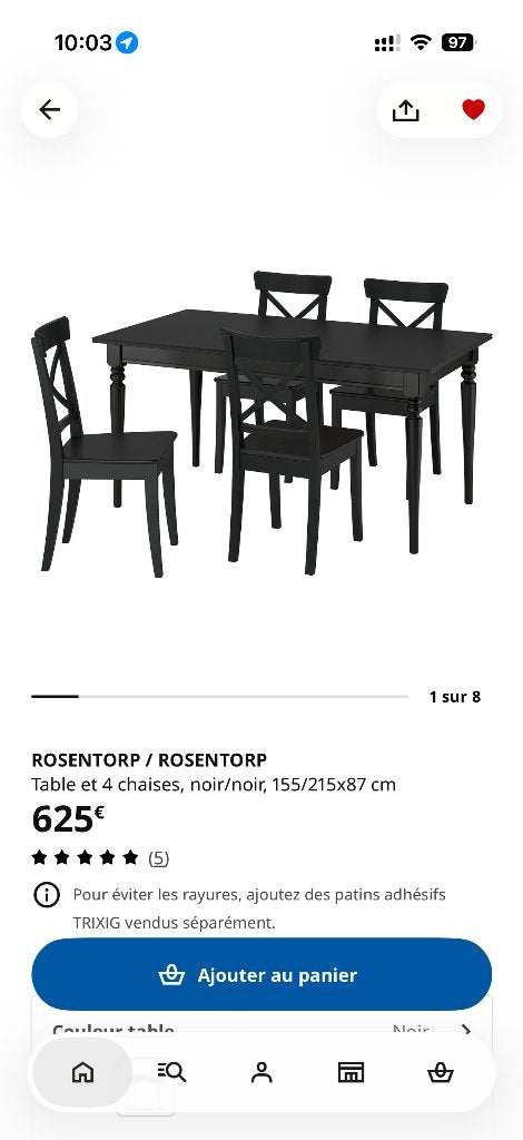 Table et 6 Chaises Rosentorp Noir, Enlèvement, Neuf