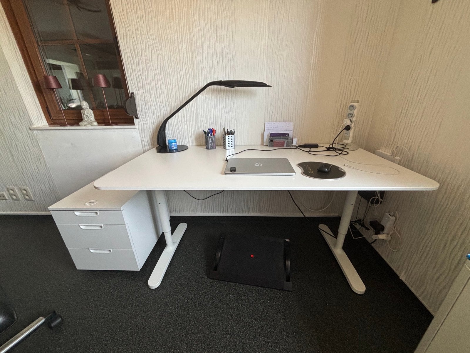 Bureau + tiroir + chaise+ repose pieds, Maison & Meubles, Démontable, Comme neuf, Enlèvement, Bois