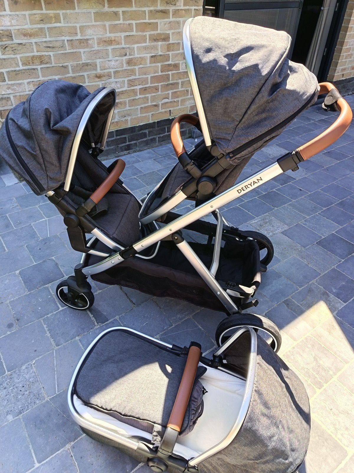 Deryan dubbele buggy grijs, Kinderen en Baby's, Kinderwagens en Combinaties, Ophalen