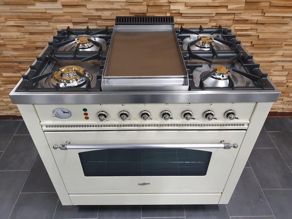 🔥Luxe Boretti Fornuis 90cm crème + rvs Frytop 1 grote oven, Ophalen, 60 cm of meer, Zo goed als nieuw, Gas