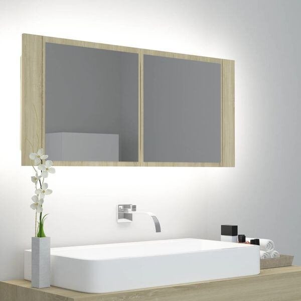 Armoire à miroir à LED de bain Chêne sonoma 100x12x45 Acryli, Enlèvement, Neuf, Armoire à miroir