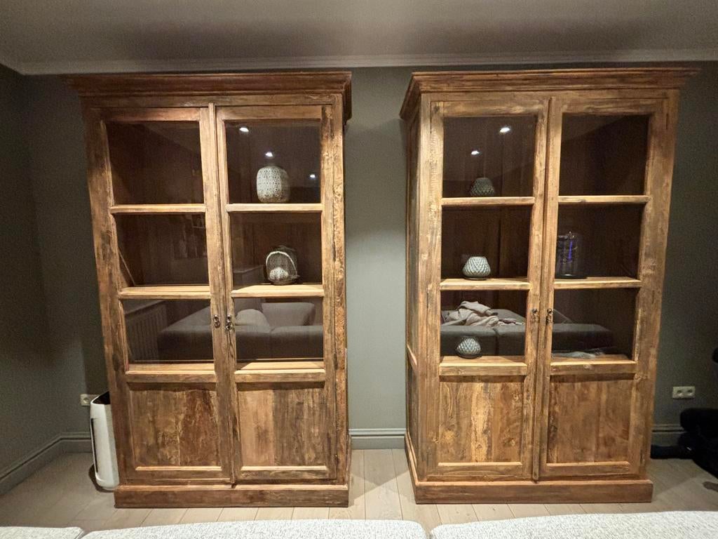 2 vitrine kasten teak, Huis en Inrichting, Ophalen, 100 tot 150 cm, Teakhout, Nieuw