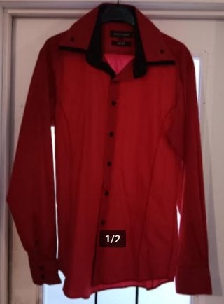 Chemise rouge & noir slim fit XL, Enlèvement ou Envoi, Porté, Rouge, Tour de cou 41/42 (L)