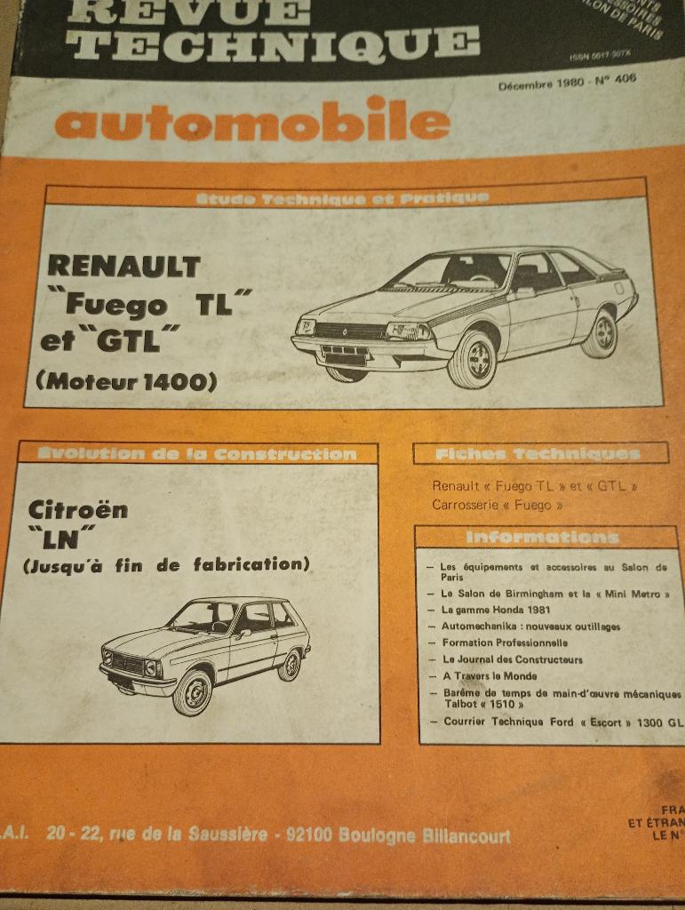 revue technique renault fuego 1400cc de 1980, Ophalen of Verzenden
