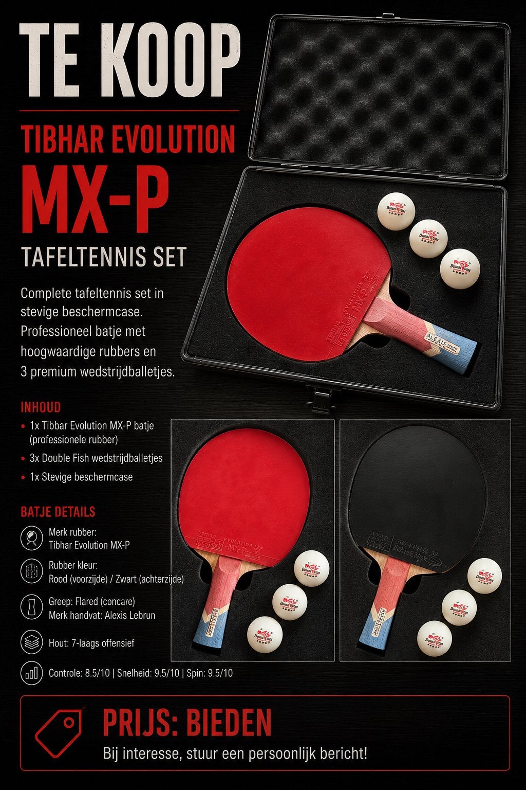 Te koop: 2 tafeltennis raketten voor competitie, Sport en Fitness, Ophalen, Zo goed als nieuw