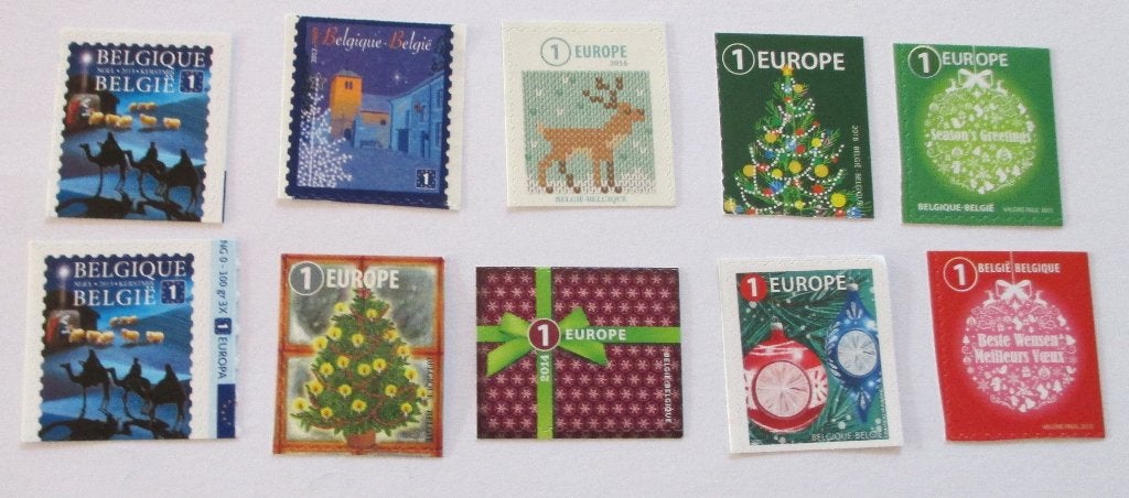 9 europese kerstzegels + 1 belgische, Postzegels en Munten, Kerst, Frankeerzegel, Ophalen of Verzenden, Zonder stempel