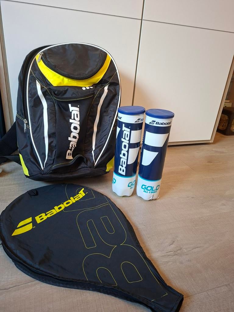 Sac à dos de tennis Babolat + 8 balles + étui de protection, Enlèvement, Utilisé, Raquette, Babolat