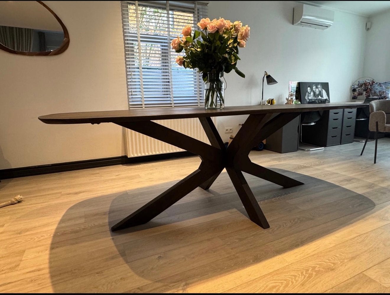 Te koop: Massief macconiahouten tafel – Nieuw in doos, Huis en Inrichting, Ophalen, 100 tot 150 cm, Moderne tafel van macconiahout. Afmeting 220cmx100cm
