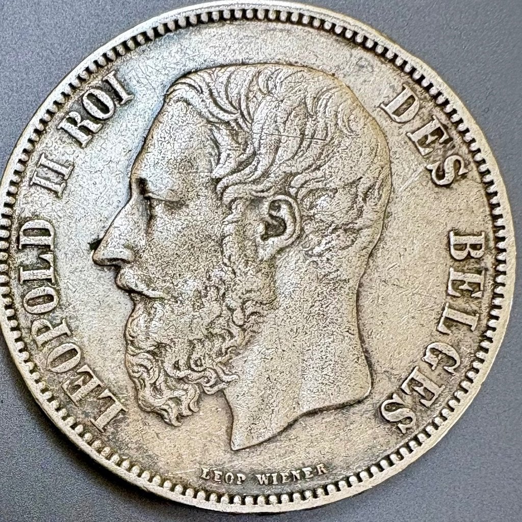 Zilveren 5 Frank Leopold II (1875), Postzegels en Munten, Zilver, Ophalen of Verzenden, Losse munt, Zilver