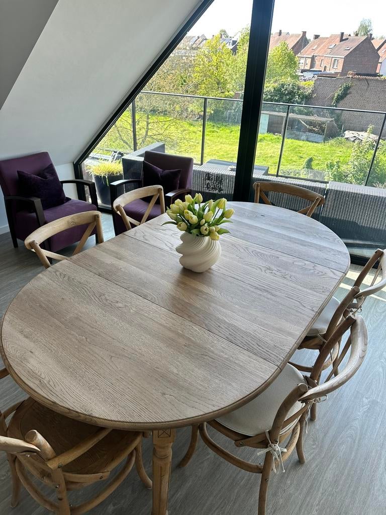 Eettafel vol eik + 6 stoelen, Enlèvement, Chêne, Ovale, 200 cm ou plus